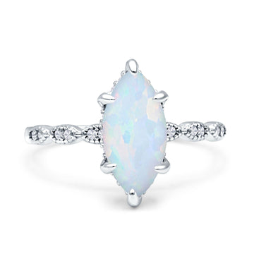 Solitaire Marquise Engagement Ring Lab Created White Opal 925 Sterling Silver Wholesale